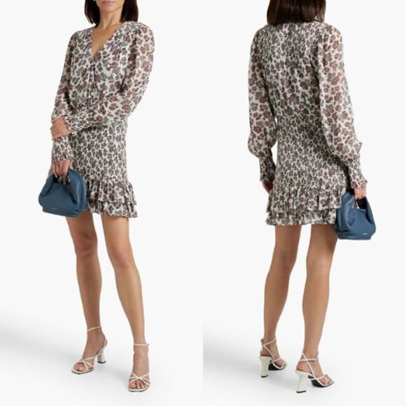 Veronica Beard Dresses & Skirts - NEW Veronica Beard Saera Shirred Floral-Print Crepe De Chine Mini Dress Size 8
